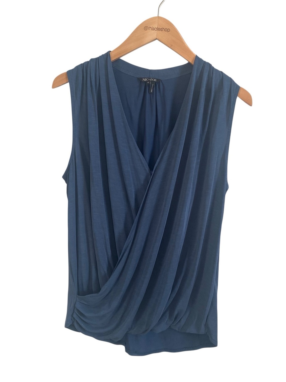 Nic+Zoe Blue Crossover Surplice Deep V Sleeveless Blouse Size Medium